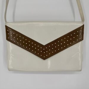 Vintage Rayne Leather Shoulder Bag Womens White Brown Minimalist Chic Retro Mod